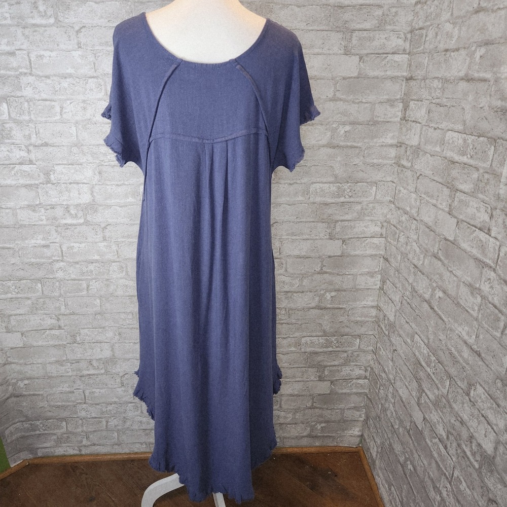 Umgee Maxi Dress Blue Linen Blend High Low Hem Boho Resort Small - Picture 5 of 8